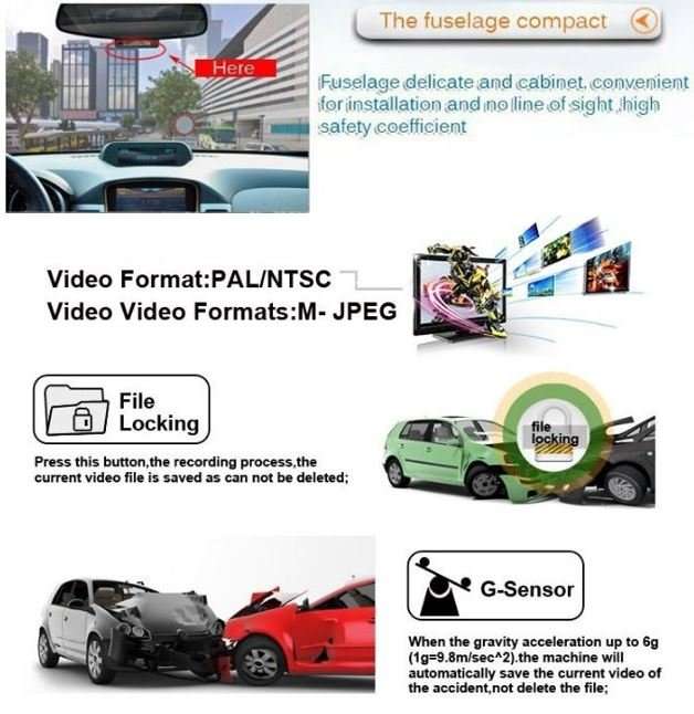 2.6" DVR Camera & Cam Recorder For Vehichle, Motion Detection. G-Sensor, Night Vision