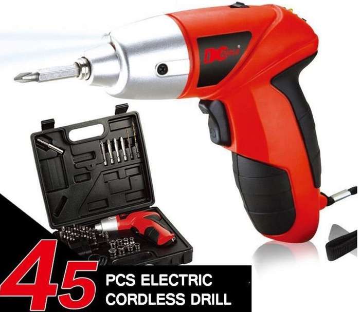 45 Piece Rechargeable Electric Drill & Screwdriver Set in Carry Case