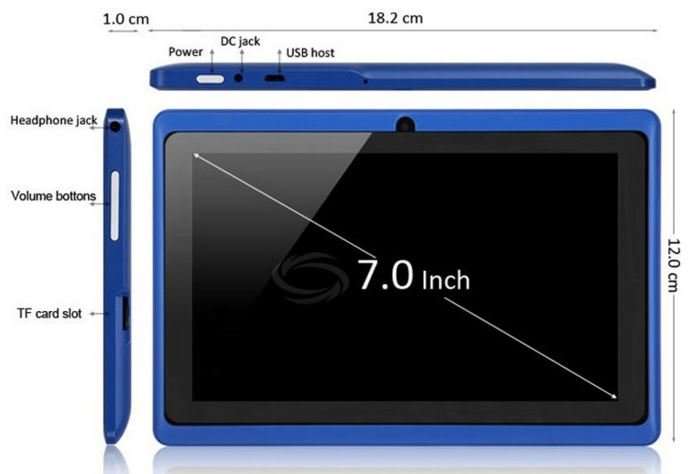 7" Dual Core, Android 4.2., 4 GB, Dual Cameras, Wi-Fi, Bluetooth etc. - Blue