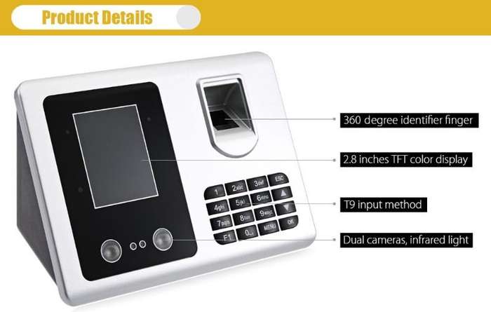 2.8" Bio-metric Face Recognition & Fingerprint Time Attendance System - 360 Degree, Low Power etc...