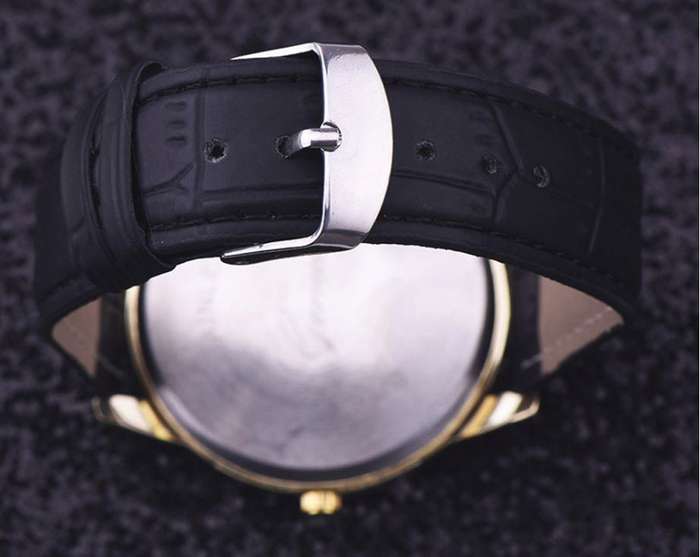 Trendy & Stylish Men's Leather Skeleton Wrist Watch in Gold & Black