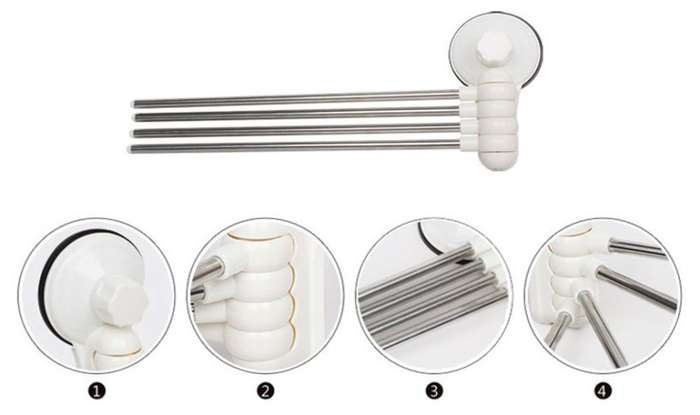 Practical Metal Towel Rack Hanger With 4 Rotatable Bars - Easy to Install, No Nails or Drilling