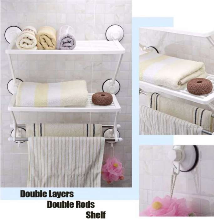 Reusable Super Suction Dual Shelf Rack - Durable & Stable, No Drilling & No Nails