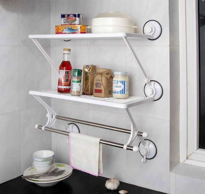 Reusable Super Suction Dual Shelf Rack - Durable & Stable, No Drilling & No Nails