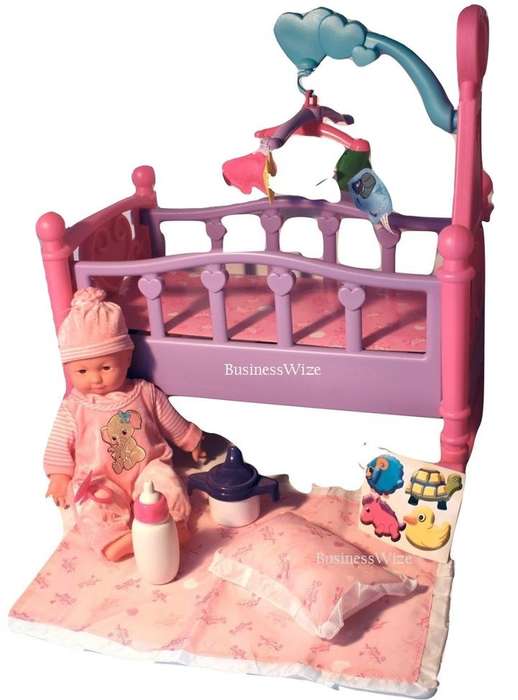 Cute Crying Baby Doll in Rocking Cradle With Lots of Accessories and Hours of Fun