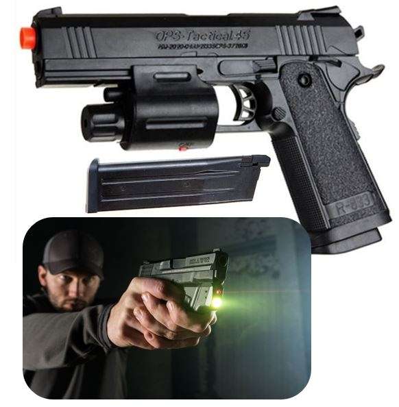 OPS Tactical 45 cal Spring Airsoft Pistol BB Gun With Laser and Flashlight