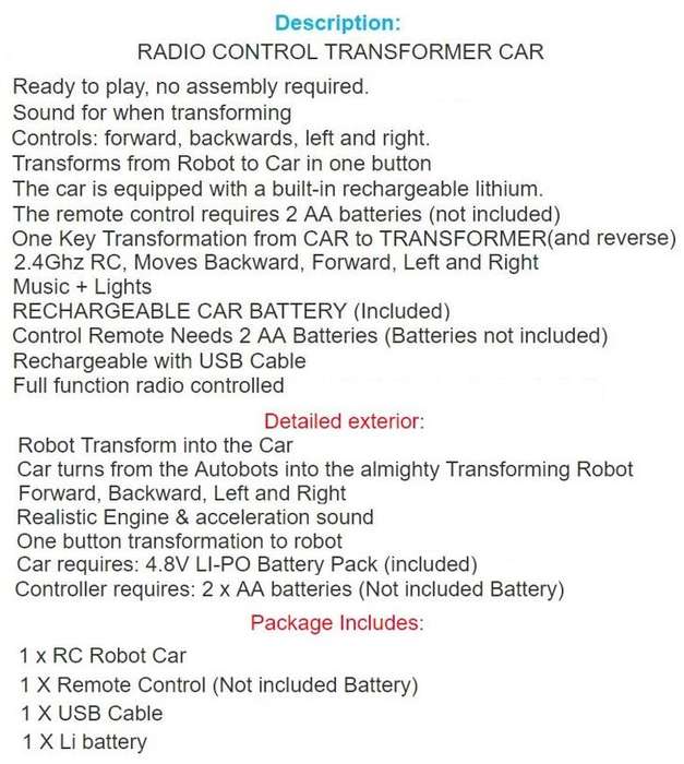 2.4Ghz Buggati Remote Control TRANSFORMER Robot Car, Transforms in 1 Button - With Music & Lights