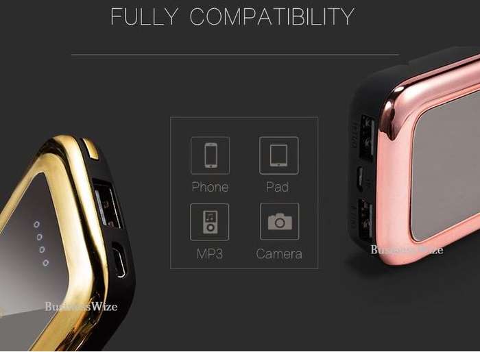 27 000 mAh Mirror Power Bank with 2 USB Ports for Charging of Electronic Devices, LED Flashlight
