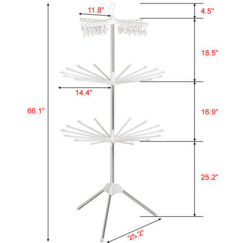 Portable 3-tier Collapsible Laundry Dryer - 360 Degree Swivel with Tripod Stand