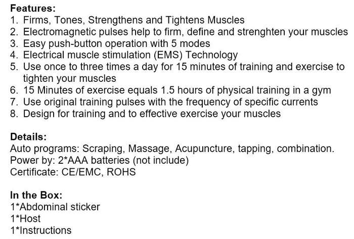 Home Gym - Wireless Electronic EMS 6 Pack Abs Muscle Simulator Kit with 5 modes