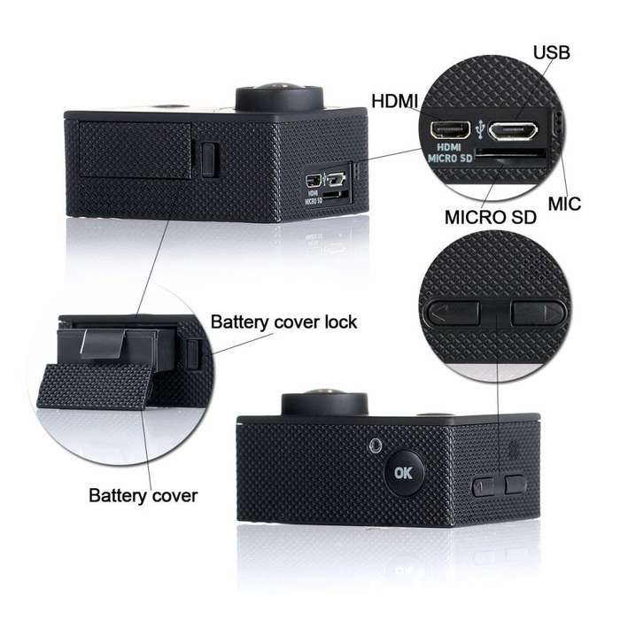 2" Full HD Action Sport Camera - Waterproof, LCD Screen, Side Helmet Mount, Waterproof Casing..