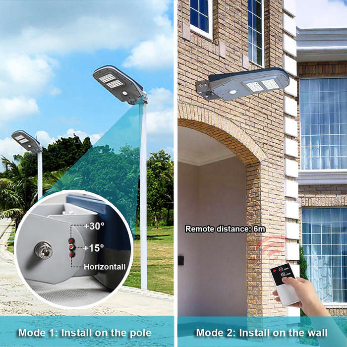 Solar Integrated LED Street Light with Remote Control and 3 Lighting Modes