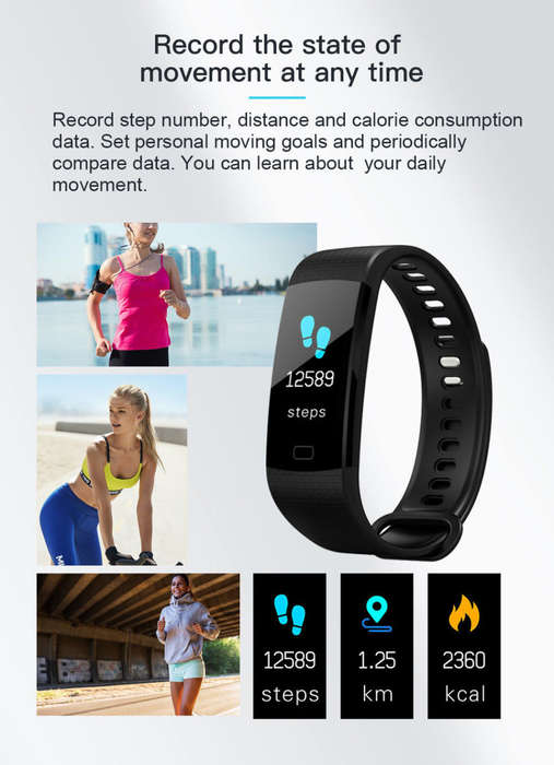 Bluetooth Smart Fitness Tracker with Heart Rate & Blood Pressure Monitor, Pedometer, Sleep Monitor
