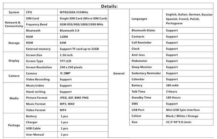 Smart Watch Phone, Support SIM CARD, Bluetooth, Camera, Sleep Monitor, SD Card, MP3, Pedometer etc.