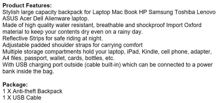 Anti-Theft USB Backpack with Reflective Strips & Multiple Storage Compartments