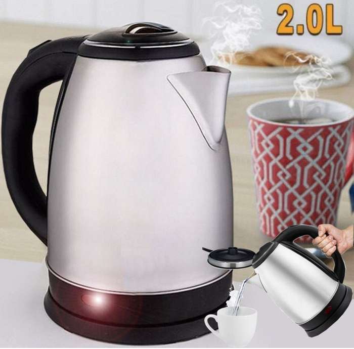 Cordless Electric Kettle - Huge 2.0 L Capacity, Stainless Steel, Boil Water Instantly