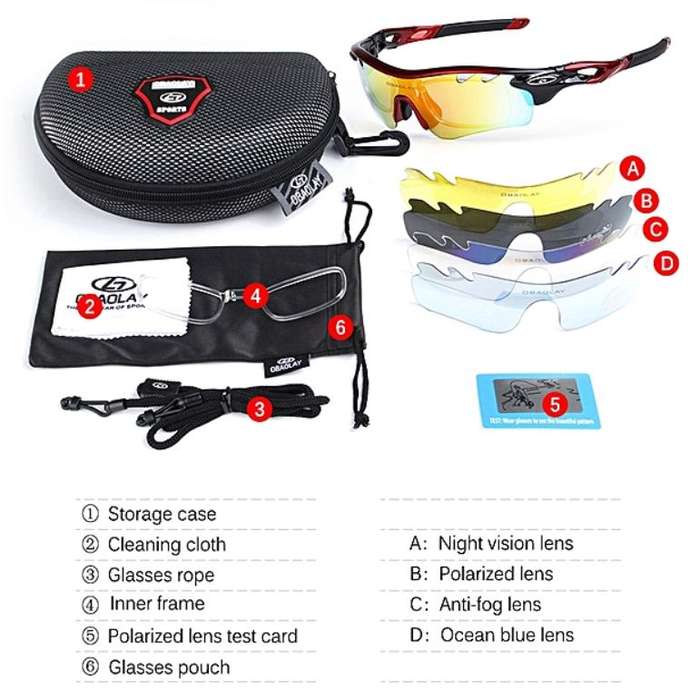 10 Piece Polarized UV400 Cycling Sunglasses with 5 changeable Lenses