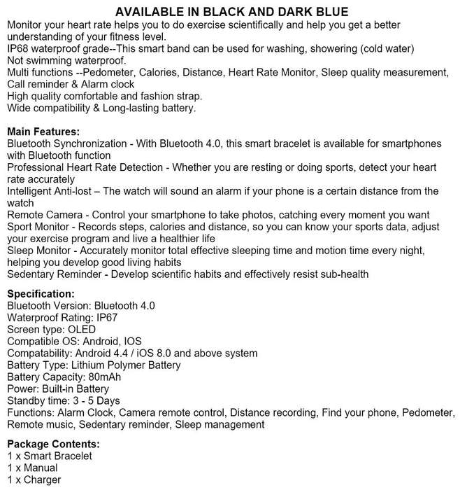 Bluetooth Health Smart Watch - Calories, Distance, Heart Rate Monitor, Sleep quality, Call Reminder