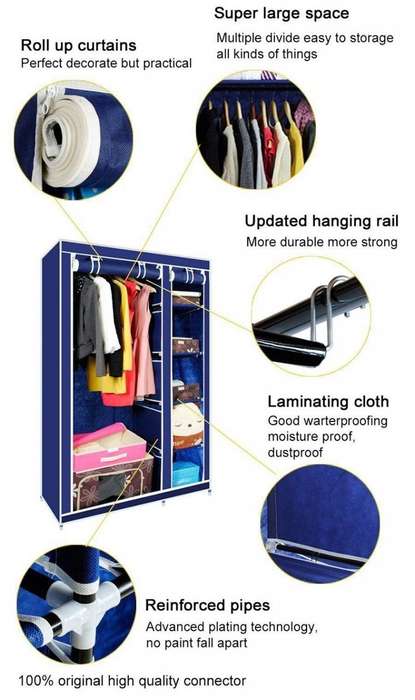 Portable Canvas Wardrobe with 5 Shelves to neatly store your necessities