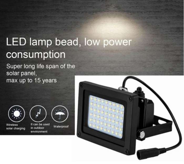 LED Solar Flood Light with 5 meter cable, Solar Panel, Bracket & Ground Stand, Day Night Sensor