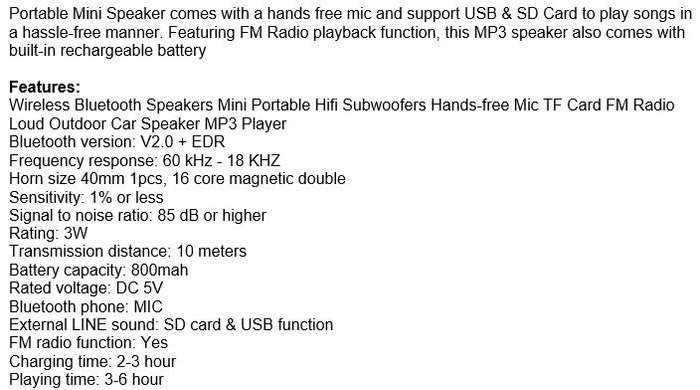 Portable Wireless Bluetooth Subwoofer Speaker with Hands-free Mic, Support FM Radio, SD Card & USB