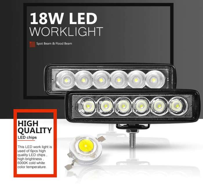 Powerful and Very Bright 18 Watt CREE LED Work Light Bar
