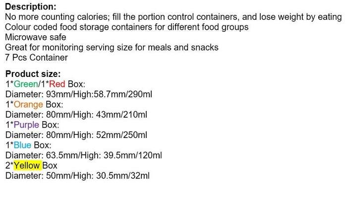 7 Piece Perfect Portions Food Containers - The Simple Way To Lose Weight Fast