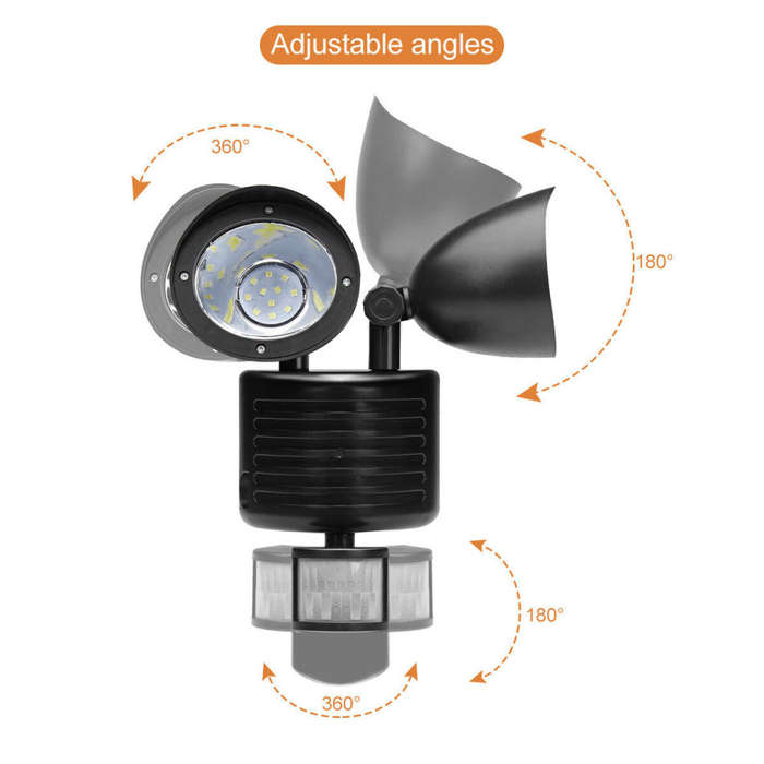 Twin Head Solar Security Flood Light with Solar Panel & 5m Cable