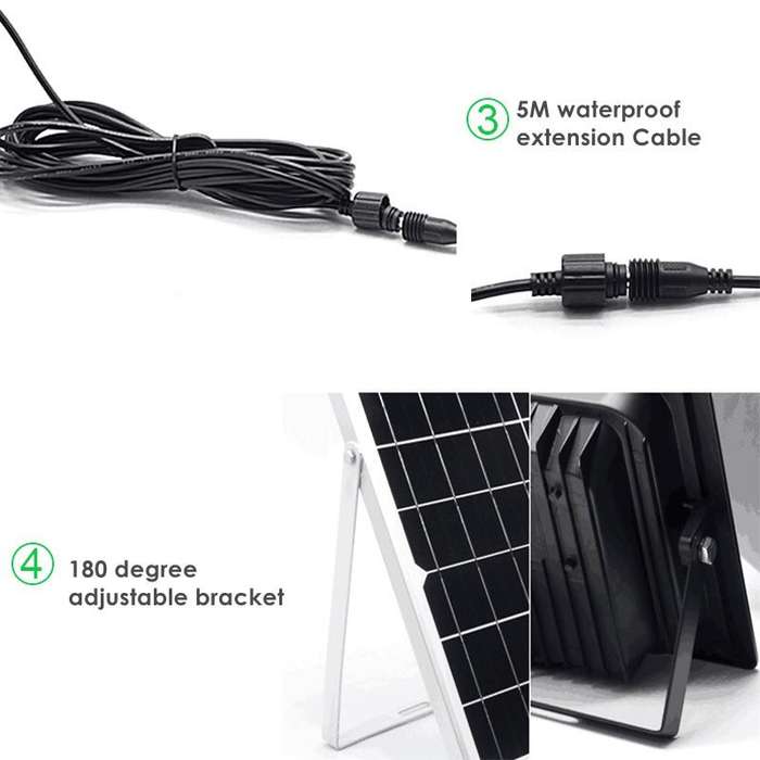 40W Super Bright LED Solar Flood Light With 5M Cable, Solar Panel & Remote Control
