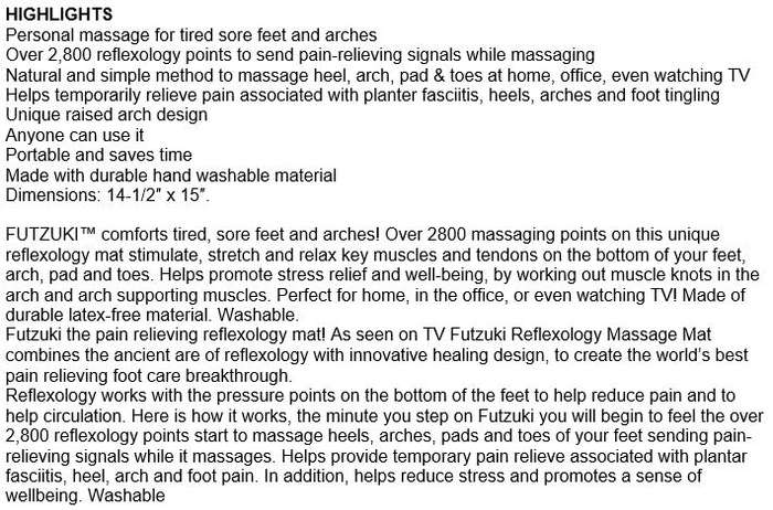 Futzuki Reflexology Massage Mat the Worlds Best Pain Relieving Foot Care Breakthrough