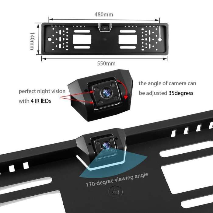 Number Plate with 170 Degree Wide Angle HD Reverse Night Vision IR Camera