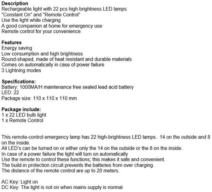Flying disk type AC/DC charged emergency lamp with Remote Control - Pin & Screw Type