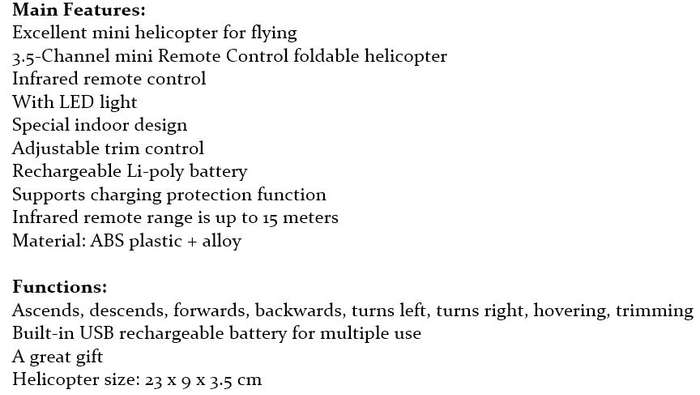 3.5-Channel Infrared Remote Control helicopter With LED lights