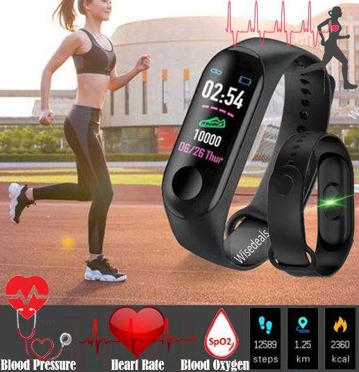 Bluetooth Fitness Tracker - Monitor Heart Rate, Blood Pressure, Blood Oxygen, Calorie, Distance,BLUE