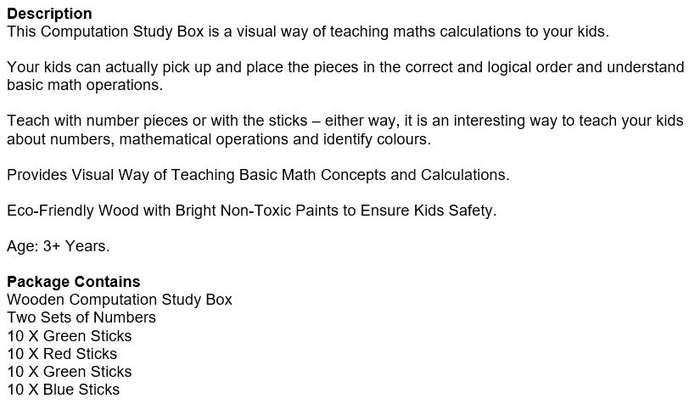 Eco-Friendly Wooden Computation Study Box set is a visual way of teaching maths & colours