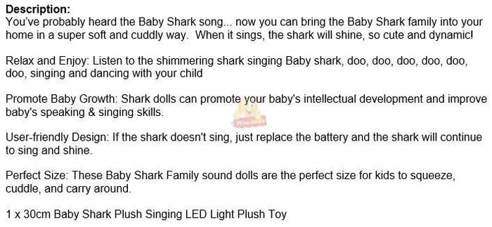 The Baby Shark Soft Toy Sings the Baby Shark Song with Flashing lights
