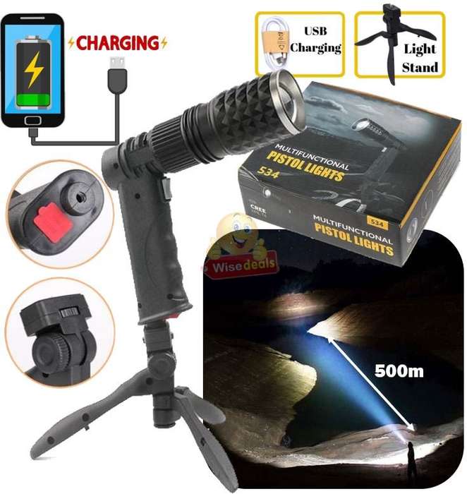Super Far Distance 3500mAh LED Pistol Light, 3 Lighting Modes, USB Interface, Mobile Power Bank