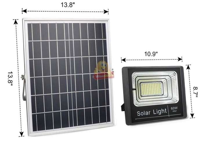 60W LED SOLAR Flood Light with Remote Control, Solar Panel, 5m Cable, Waterproof & 1350 Lumens