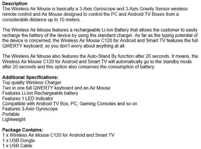 Wireless Air Mouse with Rechargeable Battery, 2-in-1 Keyboard and Mouse, TV, PC, Game Console etc.