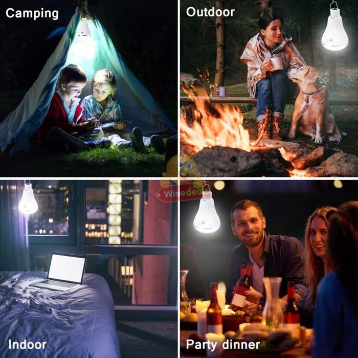 LED SOLAR Light Bulb with Solar Panel & Multifunctional Charging Cable to Charge Devices