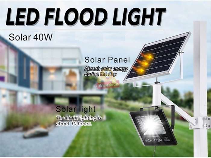 40W LED SOLAR Flood Light with Remote Control, Solar Panel, Waterproof and 1050 Lumens