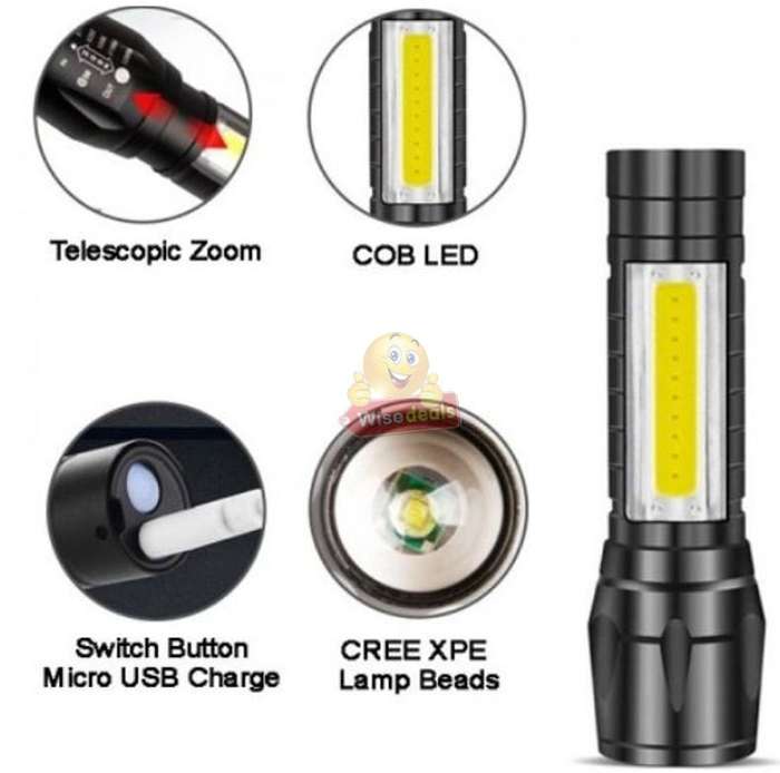Mini USB LED Rechargeable Flashlight compact in box with 3 modes