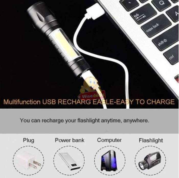 Mini USB LED Rechargeable Flashlight compact in box with 3 modes