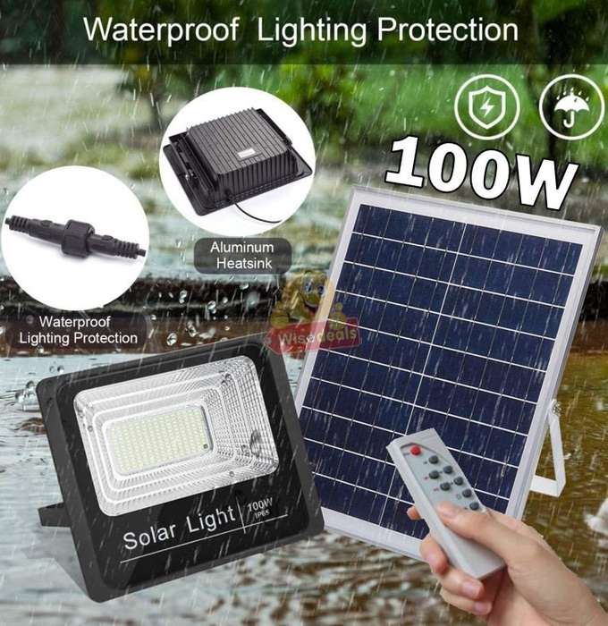 Super Bright 100W Solar Flood Light, Waterproof, Intelligent Light Control, Wireless Remote Control