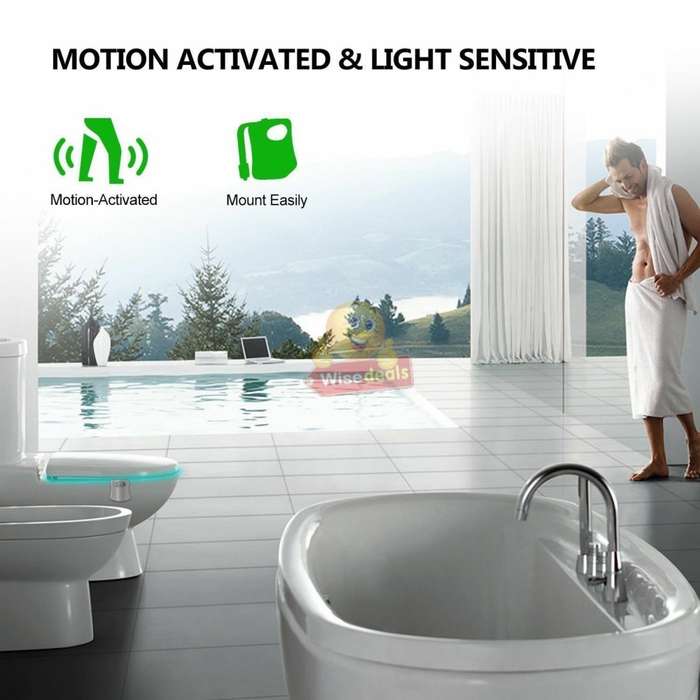 Motion Activated 8 Colour LED Toilet Night Light, Easy Installation & Light Sensitive