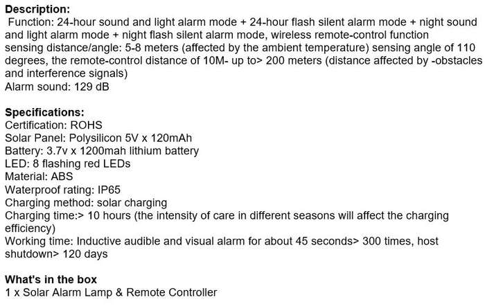 Waterproof Motion Sensor LED SOLAR ALARM LIGHT & Remote  - Your all-in-one Security Necessity