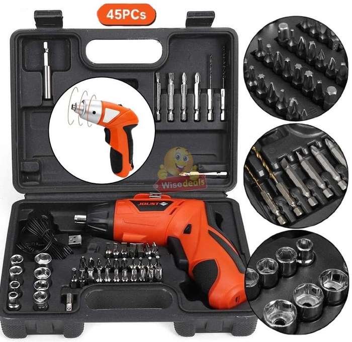 45Pcs Cordless Rechargeable Screwdriver and Drill Set