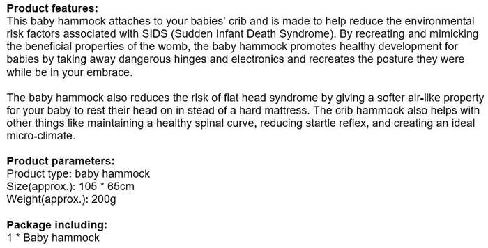 Baby Hammock - Reduce risk factors associated with SIDS, Environmental and breathable material