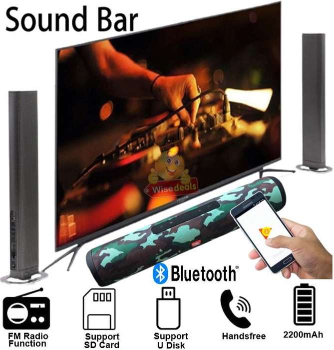 Wireless Bluetooth Soundbar with FM Radio, Support SD Card, USB, AUX, Superb Sound
