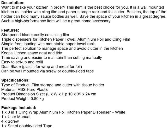 4 IN 1 Kitchen roll dispenser and organiser, a multifunctional space saver for every home